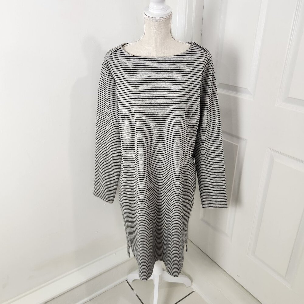 Duluth Dress Womens XL Gray Striped Ponte Pro Knee Pockets Modest Career Office